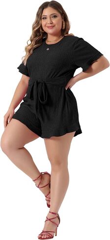 Agnes Orinda Plus Size Rompers for Women 2024 Summer Short Sleeve Cute Ruffle Front Tie Beach Short Jumpsuits in Saudi Arabia