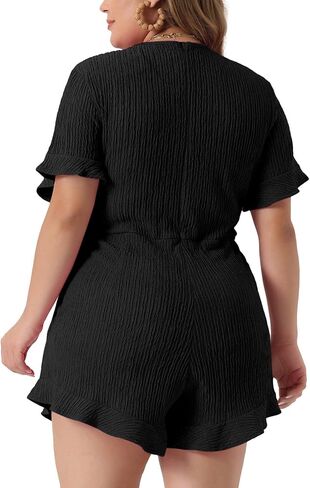 Agnes Orinda Plus Size Rompers for Women 2024 Summer Short Sleeve Cute Ruffle Front Tie Beach Short Jumpsuits in Saudi Arabia