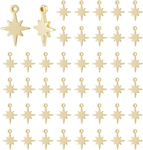 DICOSMETIC 50Pcs North Star Charms Brass Point Star Pendant Real 18K Gold Plated Vintage Charm Celestial Charms Metal Pendant Mini Stars Charm for Jewelry Earrings Necklaces Making, Hole: 0.8mm in Saudi Arabia
