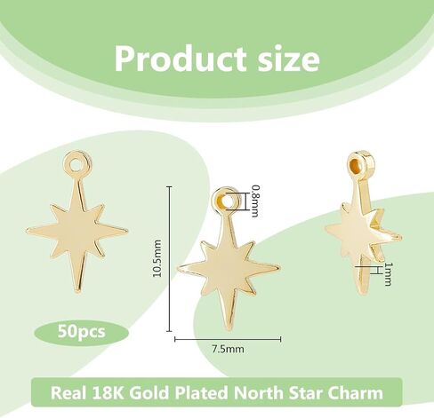 DICOSMETIC 50Pcs North Star Charms Brass Point Star Pendant Real 18K Gold Plated Vintage Charm Celestial Charms Metal Pendant Mini Stars Charm for Jewelry Earrings Necklaces Making, Hole: 0.8mm in Saudi Arabia