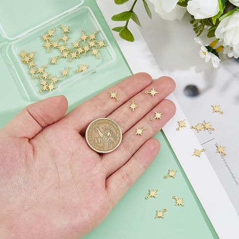 DICOSMETIC 50Pcs North Star Charms Brass Point Star Pendant Real 18K Gold Plated Vintage Charm Celestial Charms Metal Pendant Mini Stars Charm for Jewelry Earrings Necklaces Making, Hole: 0.8mm in Saudi Arabia