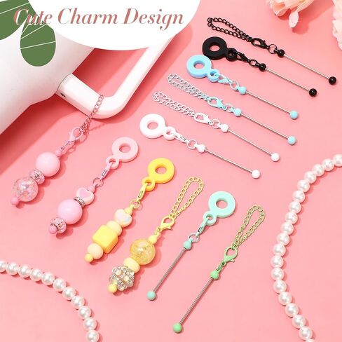 12 PCS Tumbler Charms Kit متوافق مع سحر Stanley للخرز للقش والكوب زخرفة سلاسل شريط فارغة سلكية لمدة 30 40 أوقية زجاجة ماء المجوهرات DIY in Saudi Arabia