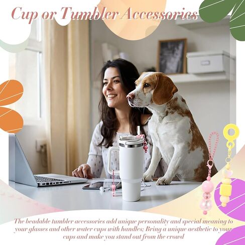 12 PCS Tumbler Charms Kit متوافق مع سحر Stanley للخرز للقش والكوب زخرفة سلاسل شريط فارغة سلكية لمدة 30 40 أوقية زجاجة ماء المجوهرات DIY in Saudi Arabia