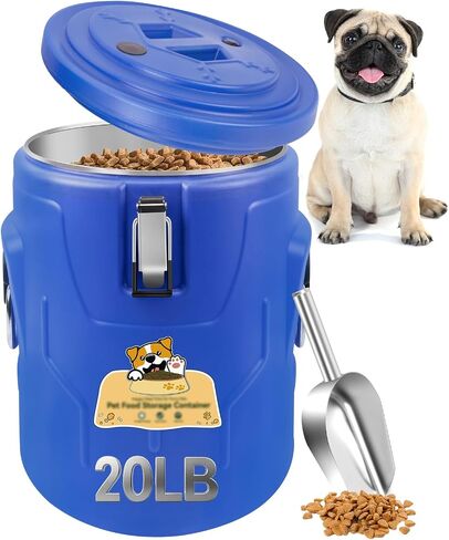 20lb Dog Food Storage Container, Stainless Steel Airtight Pet Food Storage Container and Durable Plastic Food Container, Large Metal Cat Food Container with Lid and Scoop to Keep Fresh in Saudi Arabia
