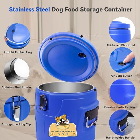 20lb Dog Food Storage Container, Stainless Steel Airtight Pet Food Storage Container and Durable Plastic Food Container, Large Metal Cat Food Container with Lid and Scoop to Keep Fresh in Saudi Arabia