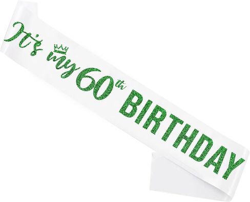 It’s My 60th Birthday Sash,60th Birthday Sash,Glitter Letter 60th Birthday Sash for Women,Happy 60th Birthday Party Decorations,White and Gold in Saudi Arabia