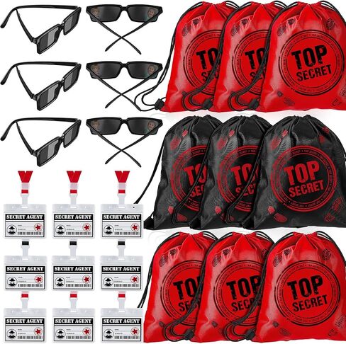 36 حزمة تجسس المباحث حفلات مجموعة Top Secret Party Favors 12 Secret Agent Name Tags 12 أكياس الرباط 12 انظر خلف النظارات الشمسية لغرفة الهروب لصالح لوازم عيد ميلاد الغموض الغموض in Kuwait