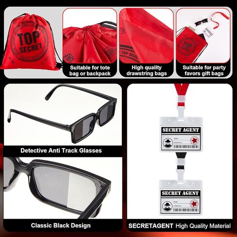 36 حزمة تجسس المباحث حفلات مجموعة Top Secret Party Favors 12 Secret Agent Name Tags 12 أكياس الرباط 12 انظر خلف النظارات الشمسية لغرفة الهروب لصالح لوازم عيد ميلاد الغموض الغموض in Kuwait