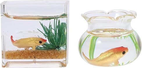 2Pcs 1/12 Scale Accessories Dollhouses Fish Tank，1: 12 Scale Miniature Fish Bowl Miniature Dollhouse Accessories for Garden Scene Decor Desktop Ornaments，Dollhouse Decor，Dollhouse Accessories in Saudi Arabia