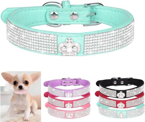 Rhinestone Dog Collar for Small Dogs, Pretty Glitter Crown Crystal Jewel Bling Cat Collar Sparkly Diamond Female Puppy Collars for Xs Small Medium Pet Girls Dogs (Blue, XS) in Saudi Arabia