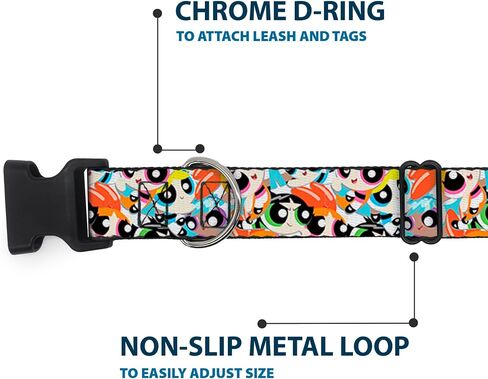 Warner Bros. Dog Collar with Plastic Clip, Quick Release, Easy Adjustable, The Powerpuff Girls Expressions Stacked, 11 to 16.5 Inches 1.0 Inch Wide in Saudi Arabia