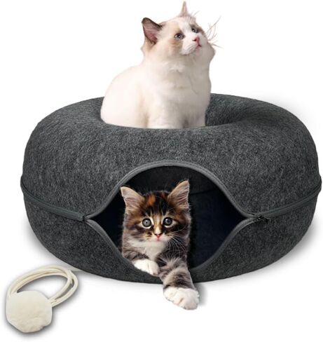 Peekaboo Cat Cave - جولة قابلة للانفصال Cat Cave Bed Playhouse Playhouse ونفق دونات القطط للقطط والقطط والحيوانات الأليفة الصغيرة - بقعة راحة داكنة (متوسطة) in Saudi Arabia