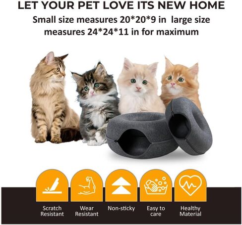 Peekaboo Cat Cave - جولة قابلة للانفصال Cat Cave Bed Playhouse Playhouse ونفق دونات القطط للقطط والقطط والحيوانات الأليفة الصغيرة - بقعة راحة داكنة (متوسطة) in Saudi Arabia