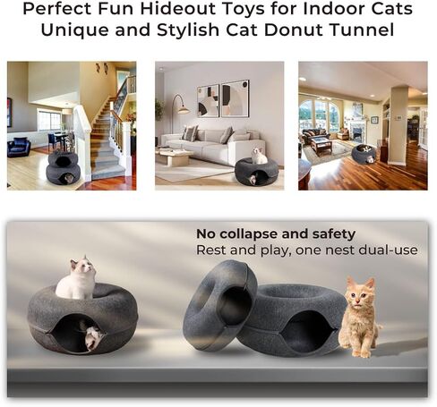 Peekaboo Cat Cave - جولة قابلة للانفصال Cat Cave Bed Playhouse Playhouse ونفق دونات القطط للقطط والقطط والحيوانات الأليفة الصغيرة - بقعة راحة داكنة (متوسطة) in Saudi Arabia