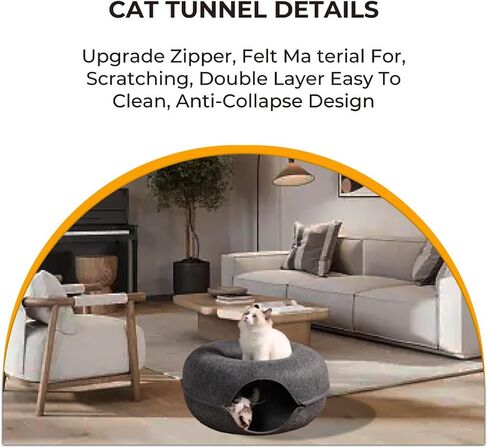 Peekaboo Cat Cave - جولة قابلة للانفصال Cat Cave Bed Playhouse Playhouse ونفق دونات القطط للقطط والقطط والحيوانات الأليفة الصغيرة - بقعة راحة داكنة (متوسطة) in Saudi Arabia
