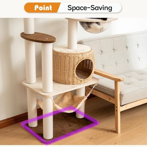 56.7in Large Wooden cat Tree for Large Multiple Cats,cat Tree with Observation Deck, Suitable for Summer and Winter 144CM (Rubberwood) in Kuwait