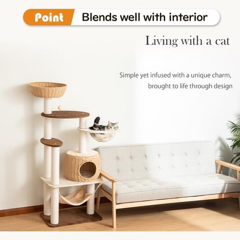 56.7in Large Wooden cat Tree for Large Multiple Cats,cat Tree with Observation Deck, Suitable for Summer and Winter 144CM (Rubberwood) in Kuwait