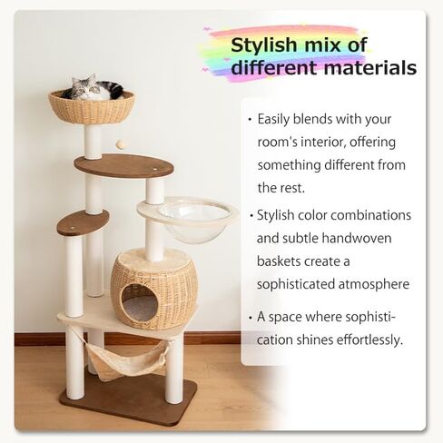 56.7in Large Wooden cat Tree for Large Multiple Cats,cat Tree with Observation Deck, Suitable for Summer and Winter 144CM (Rubberwood) in Kuwait