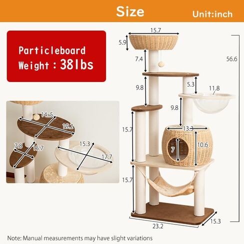 56.7in Large Wooden cat Tree for Large Multiple Cats,cat Tree with Observation Deck, Suitable for Summer and Winter 144CM (Rubberwood) in Kuwait