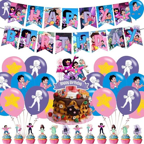 Steven Universe Party Decorations,Cute Cartoon Movie Birthday Party Supplies Includes Banner - Cake Topper - 12 Cupcake Toppers - 18 Balloons in Saudi Arabia