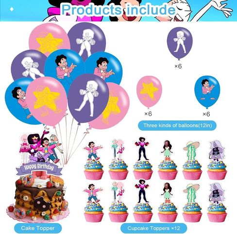 Steven Universe Party Decorations,Cute Cartoon Movie Birthday Party Supplies Includes Banner - Cake Topper - 12 Cupcake Toppers - 18 Balloons in Saudi Arabia
