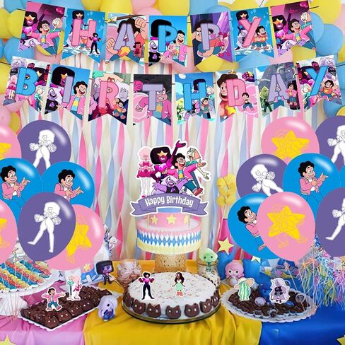 Steven Universe Party Decorations,Cute Cartoon Movie Birthday Party Supplies Includes Banner - Cake Topper - 12 Cupcake Toppers - 18 Balloons in Saudi Arabia
