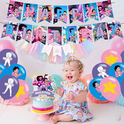 Steven Universe Party Decorations,Cute Cartoon Movie Birthday Party Supplies Includes Banner - Cake Topper - 12 Cupcake Toppers - 18 Balloons in Saudi Arabia