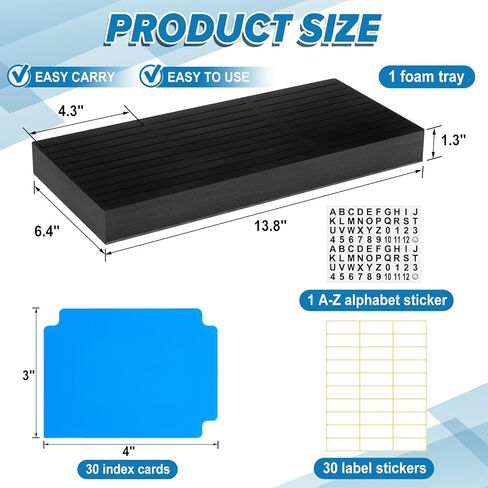 Chunful Foam Name Badge Holder Tray with 30 Index Cards and Tab Alphabet Stickers, ID Badge Tray Organizer Name Tag Holder Set for Desk Office School Business, 13.8 x 6.4 x 1.3 Inch in Kuwait