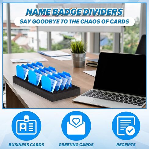 Chunful Foam Name Badge Holder Tray with 30 Index Cards and Tab Alphabet Stickers, ID Badge Tray Organizer Name Tag Holder Set for Desk Office School Business, 13.8 x 6.4 x 1.3 Inch in Kuwait