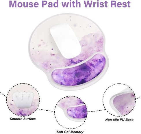 Mosiso Gel Gel Wrist Rest Pres for Mouse Pad & Keyboard Set ، Circle Curced Ink Cloud Ergonomic Mousepad Non-Slip Base Base/Office Complish and Soft Booding هلام سهلة الكتابة لجهاز الكمبيوتر المحمول والأرجواني in Kuwait