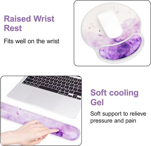 Mosiso Gel Gel Wrist Rest Pres for Mouse Pad & Keyboard Set ، Circle Curced Ink Cloud Ergonomic Mousepad Non-Slip Base Base/Office Complish and Soft Booding هلام سهلة الكتابة لجهاز الكمبيوتر المحمول والأرجواني in Kuwait