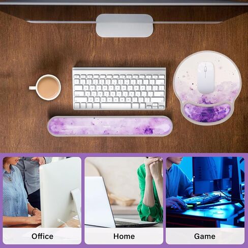 Mosiso Gel Gel Wrist Rest Pres for Mouse Pad & Keyboard Set ، Circle Curced Ink Cloud Ergonomic Mousepad Non-Slip Base Base/Office Complish and Soft Booding هلام سهلة الكتابة لجهاز الكمبيوتر المحمول والأرجواني in Kuwait