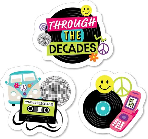 Big Dot of Happiness Through The Decades - DIY Shaped 50s, 60s, 70s, 80s, and 90s Party Cut-Outs - 24 Count in Saudi Arabia