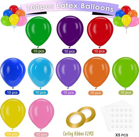100pcs 12 Inch Rainbow Latex Balloons for Birthday, Baby Shower, Wedding.Vibrant Assorted Colors for Party Decorations - Create Stunning Balloon Arches & Backdrops with Ease! in Saudi Arabia