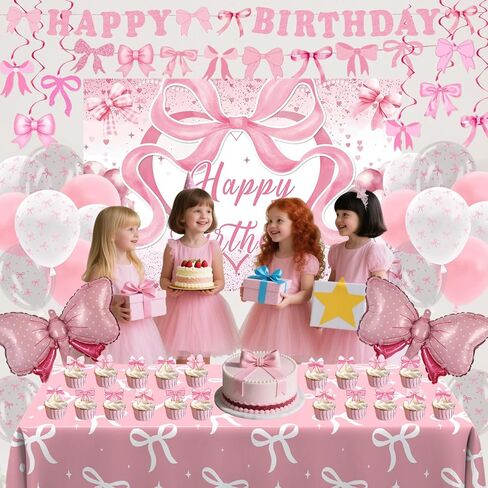 زخارف عيد ميلاد القوس الوردي للبنات نساء ، زخارف عيد ميلاد coquette ، وردي وأبيض سعيد BDAY BADED BASHDROP BALLONS TOMELOTH معلقة دوامات القبعات العليا ، أقواس السمة ديكور الحزب in Kuwait