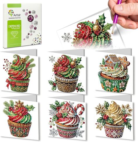 6Pcs DIY Foldable Diamond Art Painting Greeting Cards, Creative Birthday Festivals Handmade Thank You Card Set Blessing Greeting Card Craft Gift Idea (Mother's Day) in Saudi Arabia