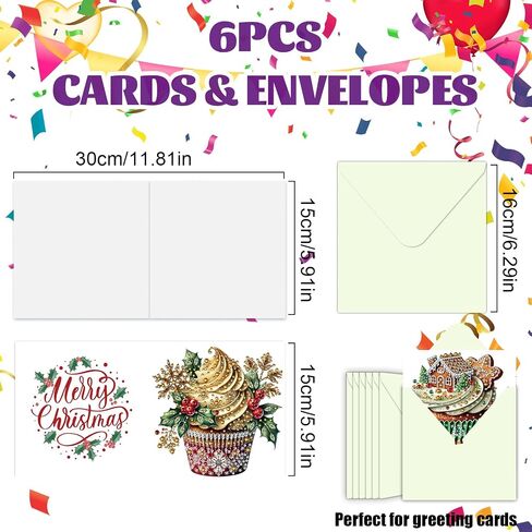 6Pcs DIY Foldable Diamond Art Painting Greeting Cards, Creative Birthday Festivals Handmade Thank You Card Set Blessing Greeting Card Craft Gift Idea (Mother's Day) in Saudi Arabia