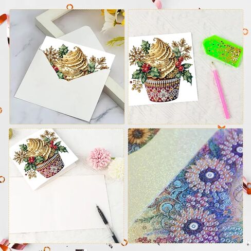 6Pcs DIY Foldable Diamond Art Painting Greeting Cards, Creative Birthday Festivals Handmade Thank You Card Set Blessing Greeting Card Craft Gift Idea (Mother's Day) in Saudi Arabia