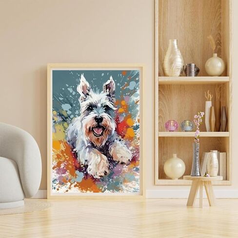 UIBDVKS Jumping White Schnauzer Dog DIY 5D Diamond Art Painting Kits Full Drill Crystal Rhinestone Embroidery Cross Stitch Craft Painting Pictures for Adults Canvas for Home Wall Decor 12x16 inch in Saudi Arabia