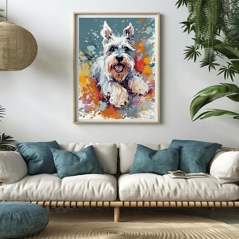 UIBDVKS Jumping White Schnauzer Dog DIY 5D Diamond Art Painting Kits Full Drill Crystal Rhinestone Embroidery Cross Stitch Craft Painting Pictures for Adults Canvas for Home Wall Decor 12x16 inch in Saudi Arabia