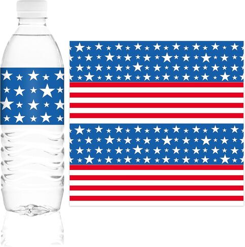 100Pcs Patriotic Water Bottle Labels 4th of July Star and Stripes Waterproof Bottle Sticker Decals for Independence Day Party Decoration, 20 Sheets in Saudi Arabia