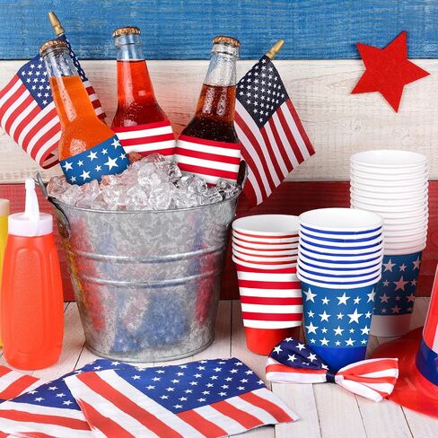 100Pcs Patriotic Water Bottle Labels 4th of July Star and Stripes Waterproof Bottle Sticker Decals for Independence Day Party Decoration, 20 Sheets in Saudi Arabia