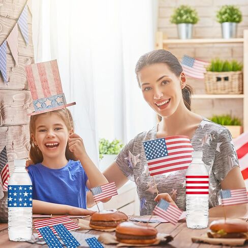 100Pcs Patriotic Water Bottle Labels 4th of July Star and Stripes Waterproof Bottle Sticker Decals for Independence Day Party Decoration, 20 Sheets in Saudi Arabia