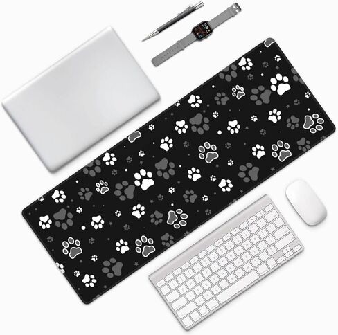 Famame Laptop Mouse Mouse Pad Black and White Dog Paws Desk Desk مع حواف مخيط 31.5x 11.8 بوصة in Kuwait
