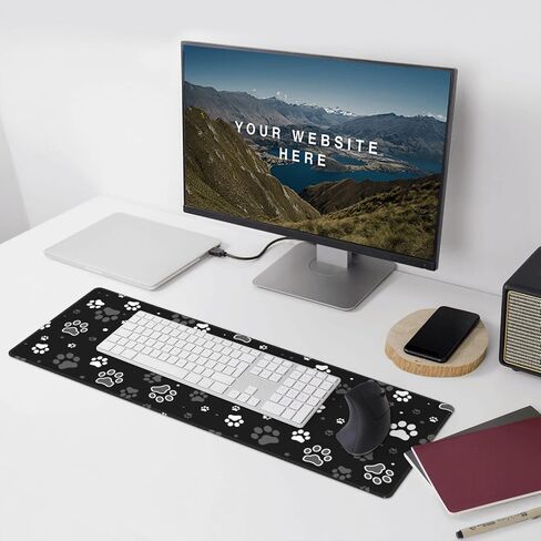 Famame Laptop Mouse Mouse Pad Black and White Dog Paws Desk Desk مع حواف مخيط 31.5x 11.8 بوصة in Kuwait