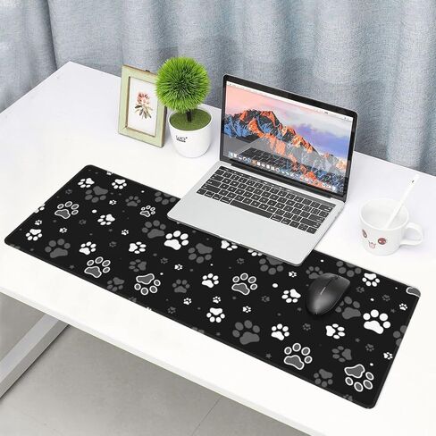 Famame Laptop Mouse Mouse Pad Black and White Dog Paws Desk Desk مع حواف مخيط 31.5x 11.8 بوصة in Kuwait