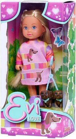 Simba 105733688 Evi Love Dogs, Doll with Two Cute Dachshunds on a Leash, 12 cm Toy Doll, from 3 Years in Kuwait
