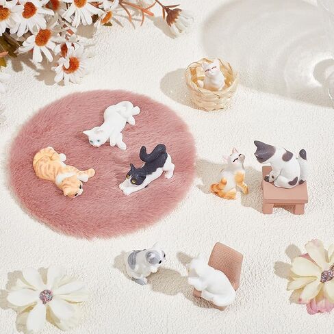 pligreat 12 pcs cute cat figures accessories dollhouse ، واقعية مصغرة صغيرة كراسي المكتب القطة الصغيرة للسكيقة المصغرة للديكور المنزل القبعات العليا in Saudi Arabia