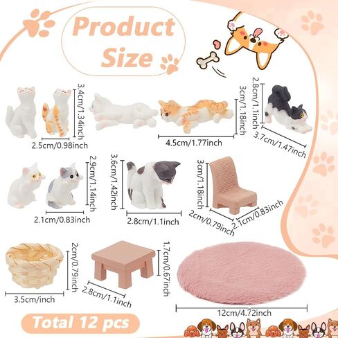 pligreat 12 pcs cute cat figures accessories dollhouse ، واقعية مصغرة صغيرة كراسي المكتب القطة الصغيرة للسكيقة المصغرة للديكور المنزل القبعات العليا in Saudi Arabia
