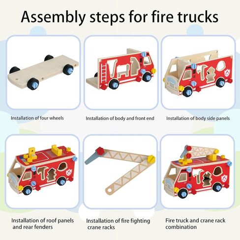 لعبة Loveland Wooden Fire Truck-سيارة STEM Take-Apart مع أدوات رجال الإطفاء وفرز الأشكال ، هدية مونتيسوري التعليمية للأطفال الصغار الفتاة الذين تتراوح أعمارهم بين 3+ in Kuwait